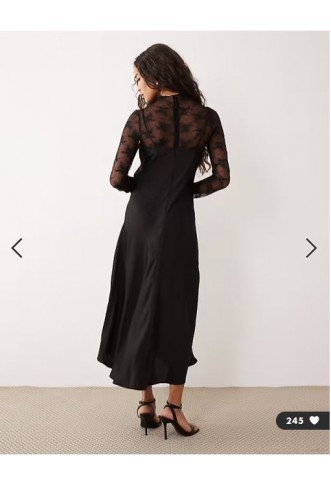 YAS hybrid high neck lace top and satin slip dress in black