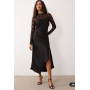 YAS hybrid high neck lace top and satin slip dress in black