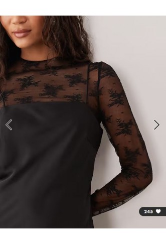 YAS hybrid high neck lace top and satin slip dress in black