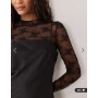 YAS hybrid high neck lace top and satin slip dress in black