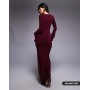 ASOS DESIGN asymmetrical angel sleeve maxi dress in burgundy
