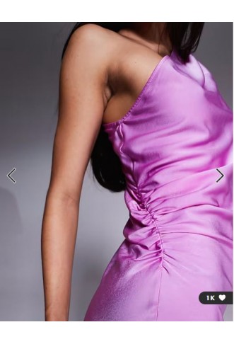 ASOS DESIGN satin one shoulder flutter sleeve midi dress in pink lilac