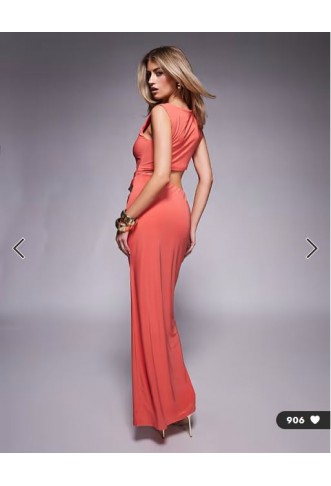 ASOS DESIGN sleeveless cut out with hardware side detail maxi dress in coral