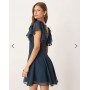 ASOS DESIGN tea mini chiffon dress with ruffle hem in dark green