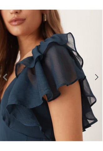 ASOS DESIGN tea mini chiffon dress with ruffle hem in dark green