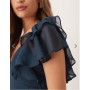 ASOS DESIGN tea mini chiffon dress with ruffle hem in dark green