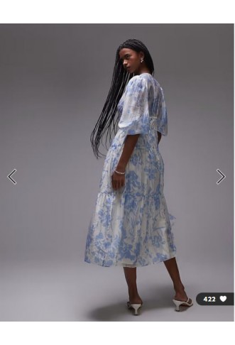 & Other Stories midaxi dress with volume sleeves and shirred bodice detail in blue floral print