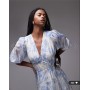 & Other Stories midaxi dress with volume sleeves and shirred bodice detail in blue floral print