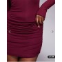 Oh Polly slinky boat neck long sleeve ruched skirt mini dress in wine