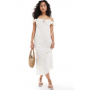 New Look frill floral mesh midi dress in white