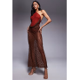 ASOS DESIGN lace halter maxi dress with twist skirt detail in red and chocolate