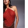 ASOS DESIGN lace halter maxi dress with twist skirt detail in red and chocolate