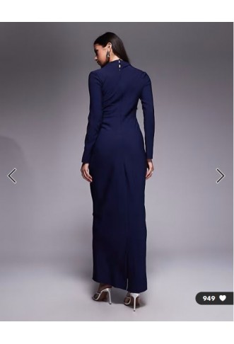 ASOS DESIGN high neck ruched side maxi dress in navy