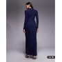 ASOS DESIGN high neck ruched side maxi dress in navy
