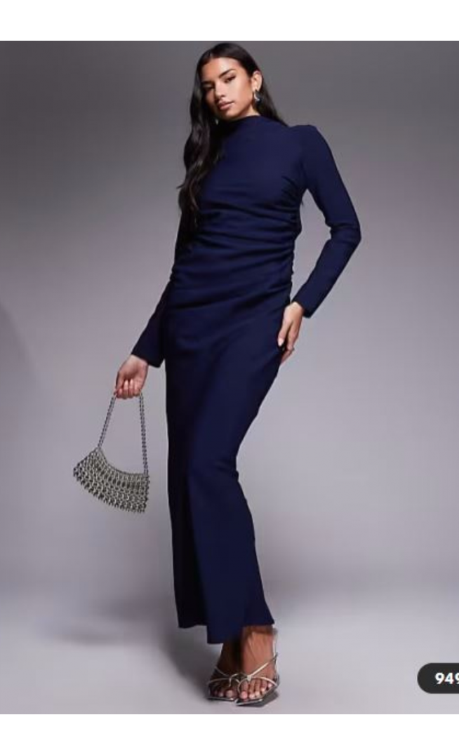 ASOS DESIGN high neck ruched side maxi dress in navy