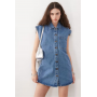 Noisy May sleeveless denim mini dress in mid blue wash