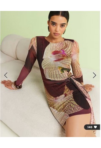 River Island asymmetric mesh tie side mini dress in burgundy