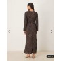 ASOS DESIGN crew neck long sleeve maxi dress in brown spot