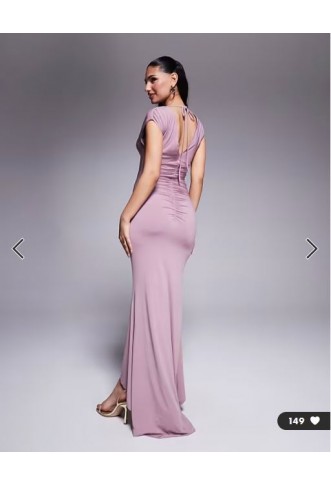 ASOS DESIGN cap sleeve with trim detail with ruching detail maxi dress in mauve