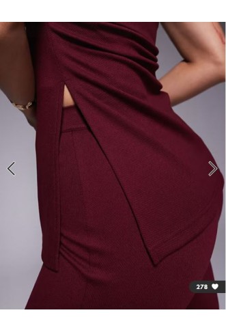 ASOS DESIGN co-ord jersey twill fold over longline bandeau top in burgundy