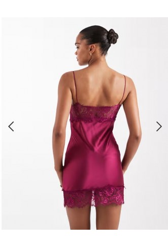 Lioness Angelic sheer lace bust detailing satin mini dress in plum