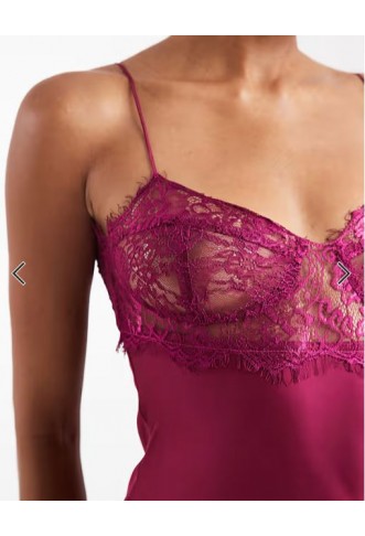 Lioness Angelic sheer lace bust detailing satin mini dress in plum