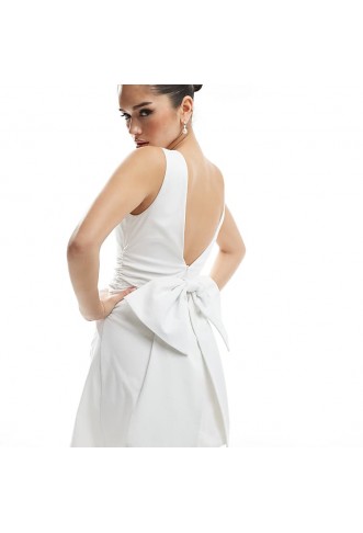 TFNC Bridal structured mini dress in bengaline with bow back detail in white | ASOS