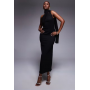 ASOS DESIGN textured crinkle one shoulder midi dress with sheer neck tie sash in black