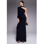 ASOS DESIGN one shoulder slinky drape maxi dress with cape detail in navy