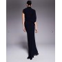 ASOS DESIGN one shoulder slinky drape maxi dress with cape detail in navy