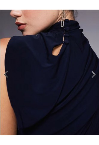 ASOS DESIGN one shoulder slinky drape maxi dress with cape detail in navy