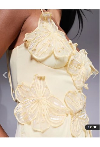 ASOS DESIGN mesh embellished flower mini dress with skinny ties in buttermilk