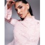ASOS DESIGN high neck with flutter full length sleeves and godet inserts devore mini dress in light pink