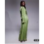 ASOS DESIGN twist front bias satin maxi dress with gold hardware in olive green