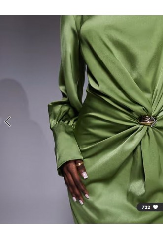 ASOS DESIGN twist front bias satin maxi dress with gold hardware in olive green