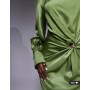 ASOS DESIGN twist front bias satin maxi dress with gold hardware in olive green