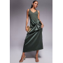 ASOS DESIGN twist strap ribbed midi dress with satin knot skirt in khaki