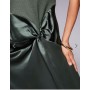 ASOS DESIGN twist strap ribbed midi dress with satin knot skirt in khaki