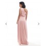 TFNC Petite Bridesmaid one shoulder satin maxi dress with wrap skirt in dusky pink