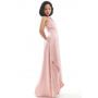 TFNC Petite Bridesmaid one shoulder satin maxi dress with wrap skirt in dusky pink