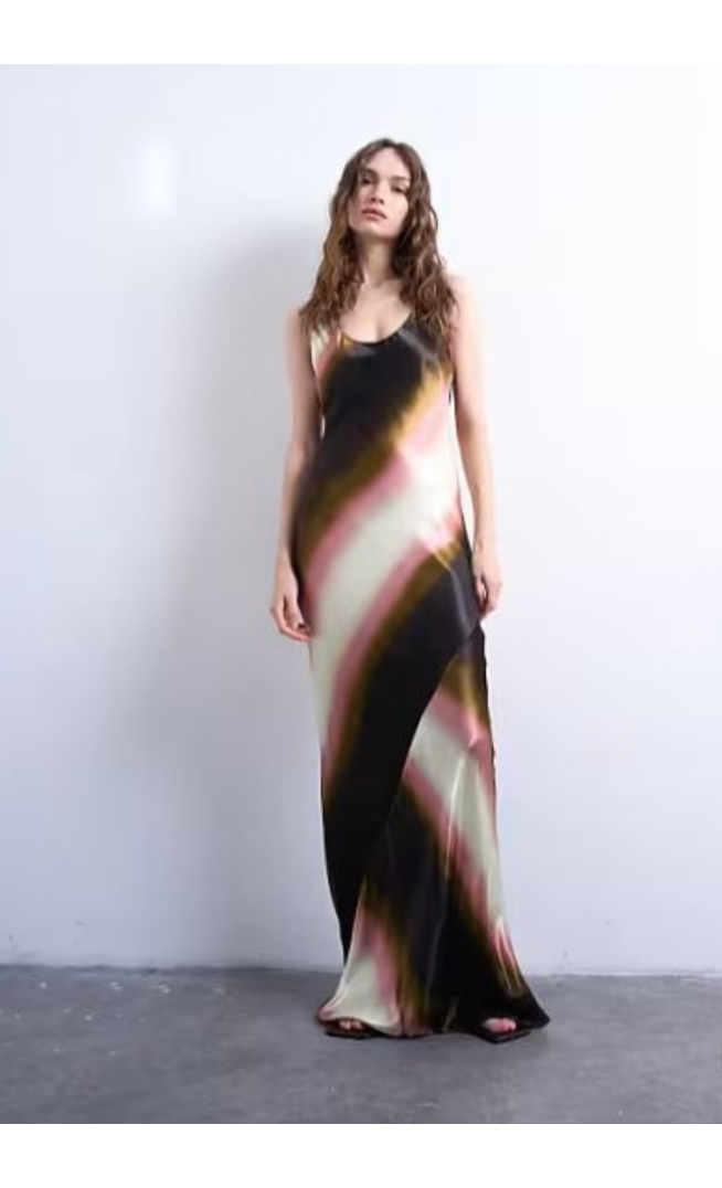 Topshop racer neck satin bias maxi dress in ombre stripe