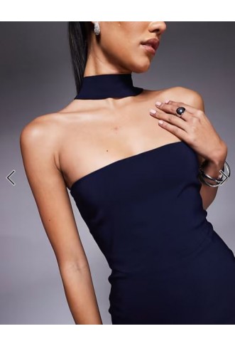 Vesper bengaline choker detail fishtail maxi dress in navy