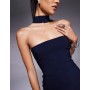 Vesper bengaline choker detail fishtail maxi dress in navy