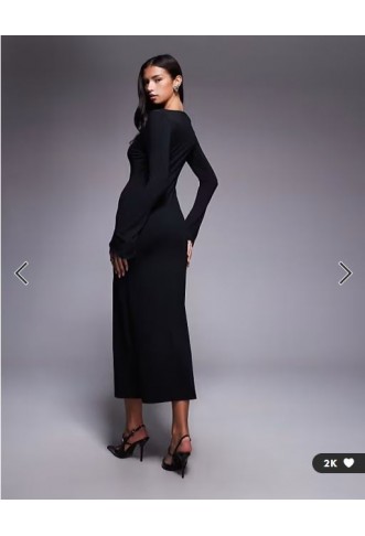 ASOS DESIGN slash neck fluted sleeve maxi dress in black