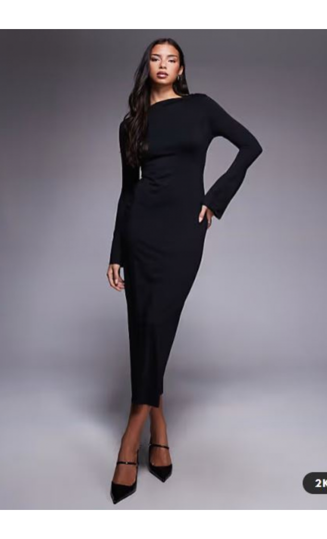 ASOS DESIGN slash neck fluted sleeve maxi dress in black