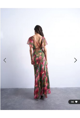 Topshop flutter sleeve godet hem midi dress in blurred floral