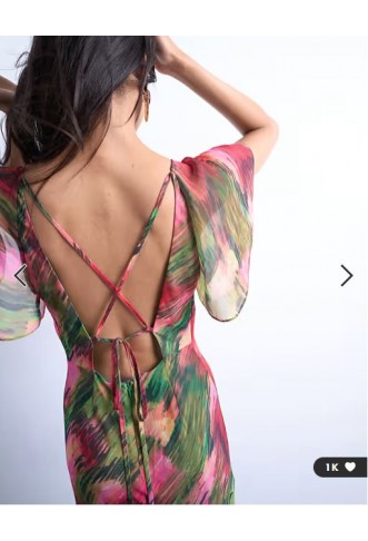 Topshop flutter sleeve godet hem midi dress in blurred floral