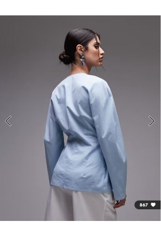 ASOS DESIGN cinch waist cocoon sleeve shirt in blue