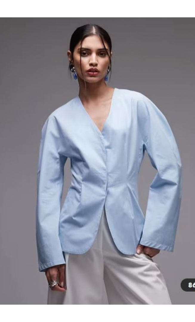 ASOS DESIGN cinch waist cocoon sleeve shirt in blue