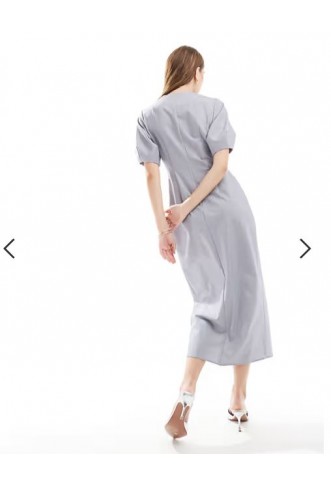 ASOS DESIGN puff sleeve tie front midi dress